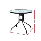 Gardeon Outdoor Bar Table Glass Cafe Table Steel Side Parasol Hole FF-TABLE-GL80