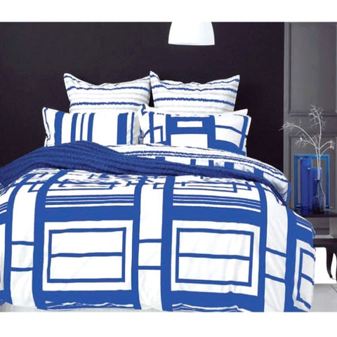 Retro Home 250TC Cotton Rich Metropol Cobalt Quilt Cover Set Queen V442-INT-QUILTCS-METROPOL-COBALT-QS