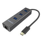 Simplecom CHN411 Aluminium USB Type C to 3 Port USB 3.0 Hub with Gigabit Ethernet Adapter Black V28-CHN411-BK