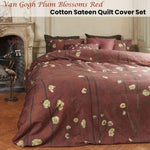 Bedding House Van Gogh Plum Blossoms Red Cotton Sateen Quilt Cover Set King V442-HIN-QUILTCS-PLUMBLOSSOMS-RED-KI