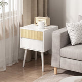 Sarantino Clio Bedside Table Night Stand - White/Natural TBL-707-6YQ-WHN