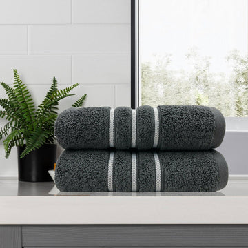 amor classic dobby stripe super soft premium cotton bath towel 2 pcs charcoal V517-AMBT2-CHA