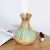 Essential Oil Aroma Diffuser and Remote - 500ml Vase Tulip Wood Mist Humidifier V238-SUPDZ-40003398467664