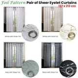 Pair of Sheer Eyelet Curtains Grey with Silver Foils 137 x 213 cm V442-BZO-CURTAIN-PAIRSHEERFOIL-GREYSILVER-RE