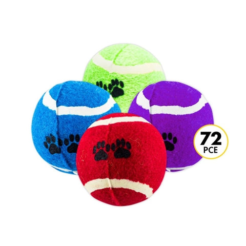 Pet Basic 72PCE Tennis Balls Brightly Coloured Paw Print Design Fetch 6cm V293-106271-72