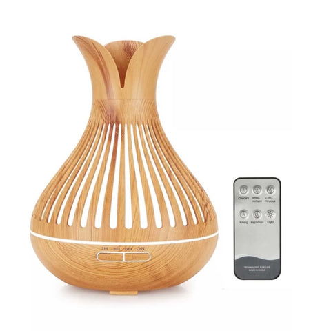 Essential Oil Aroma Diffuser and Remote - 500ml Flower Top Wood Mist Humidifier V238-SUPDZ-39912422998096