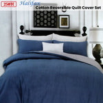 250TC Halifax Cotton Reversible Quilt Cover Set Queen V442-ATX-QUILTCS-HALIFAX-BLUE-QS