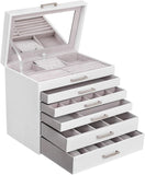 SONGMICS Jewellery White Box with 6 Layers and 5 Drawers V384-JBC138