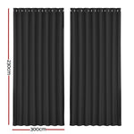 Artiss 2X Blockout Curtains Eyelet 300x230cm Black BC-MATT-300X230-BK