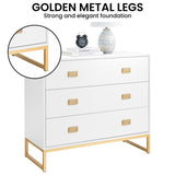 Sarantino Amara Chest of Drawers Tallboy Dresser - White/Gold CHE-90L-05-WHG