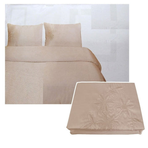 Tuberose Satin Embroidery Quilt Cover Set Latte Double V442-ASU-QUILTCS-SATINTUBEROSE-LATTE-DS