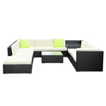 Gardeon 11PC Sofa Set with Storage Cover Outdoor Furniture Wicker FF-SOFA-BK-11PC-ABCCD