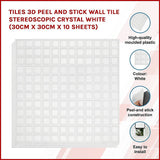 Tiles 3D Peel and Stick Wall Tile Stereoscopic Crystal White 10 Sheets V63-837061