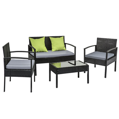 Gardeon Outdoor Sofa Set Wicker Lounge Setting Table and Chairs Patio Furniture FF-SAIPAN-BK