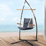 Gardeon Hammock Chair with Steel Stand Armrest Outdoor Hanging Grey HM-CHAIR-ARM-GREY-X