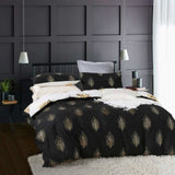 Reversible Design Queen Size Black Gold Duvet Quilt Cover Set V493-MQ-462A