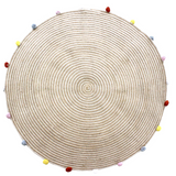 Round Woven Jute Cotton Multicolour Pompom Rug 120 cm V262-CI-STK-463JPPR