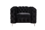 Single Seater Black Sofa Classic Armchair Button Tufted in Velvet Fabric with Metal Legs V43-SOF-JAQS1SBL