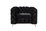 Single Seater Black Sofa Classic Armchair Button Tufted in Velvet Fabric with Metal Legs V43-SOF-JAQS1SBL