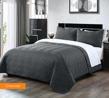 3 piece embossed comforter set king charcoal V517-3DCS-KCHA