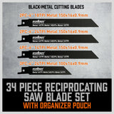 34-Piece Reciprocating Saw Blade Set Wood and Metal Cutting Blades with Storage Pouch V465-97394-AU-2