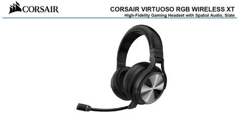 CORSAIR Virtuoso RGB Wilress XT Black 7.1 Audio. High Fidelity Ultra Comfort, Broadcast Grade V177-L-SPCA-VIRTU-RGB-WLXTK