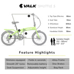VALK Shuttle 5 Electric Folding Bike, Gen II, 20" Tyres, Shimano 7-Speed, Lime Green V219-BIKEFBVABMTA