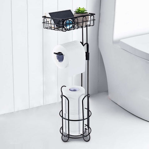 Toilet Paper Holder Stand and Storage Dispenser with Shelf for Bathroom V178-84373