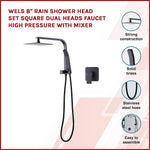 WELS 8" Rain Shower Head Set Square Dual Heads Faucet High Pressure With Mixer V63-828031