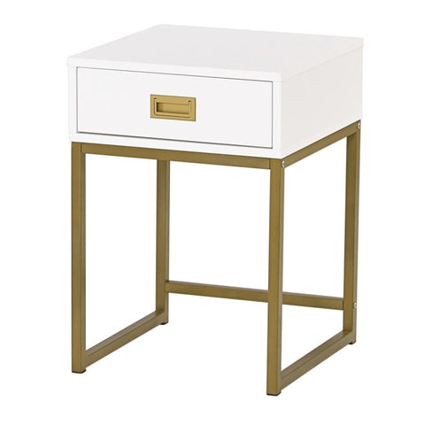 Sarantino Emilia Bedside Table Night Stand - White/Gold TBL-172-07-WHGD