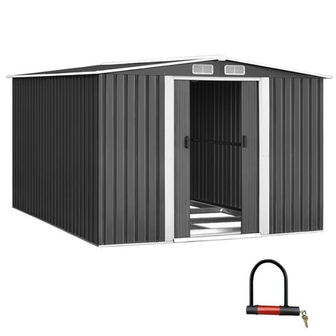 Giantz Garden Shed 2.58x3.14M w/Metal Base Sheds Outdoor Storage Workshop Shelter Sliding Door SHED-GAB-10X8X6-BS-ABC