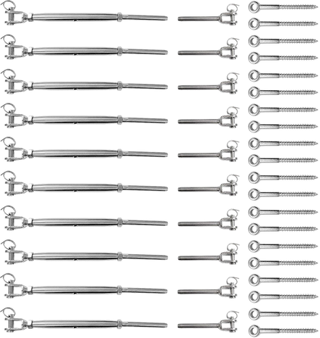 Stainless Steel Wire Rope DIY Balustrade Kit Jaw/Swage Fork Turnbuckle - 10 pack V63-824881