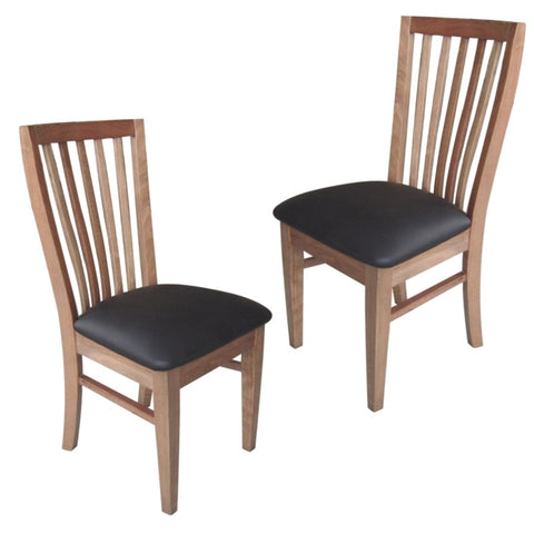 Fairmont 2pc Set Dining Chair PU Leather Seat Slat Back Solid Oak Timber Wood V315-CLR01-PUB-SMK-2PC-KIT