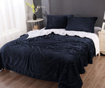 stripe flannel sherpa blanket king navy V517-SFSC-KN