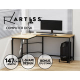 Artiss Computer Desk L-Shape CPU Stand Oak 147CM MET-DESK-L-003-OAK