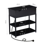 Compact 3-Tier Sofa Side Table with Powerboard, Black V178-100042