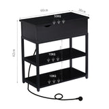 Compact 3-Tier Sofa Side Table with Powerboard, Black V178-100042