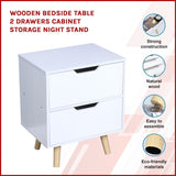 Wooden Bedside Table 2 Drawers Cabinet Storage Night Stand 834171
