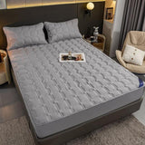 SOGA Grey 153cm Wide Mattress Cover Thick Quilted Stretchable Bed Spread Sheet Protector with Pillow BCOVER4003