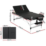 Zenses Massage Table 85cm Portable 3 Fold Aluminium Beauty Bed Black MT-ALUM-GA301-BK-85