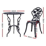 Gardeon 3PC Outdoor Setting Bistro Set Chairs Table Cast Aluminum Rose Black GB-CALU-3PC-XG1015-BK