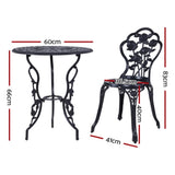 Gardeon 3PC Outdoor Setting Bistro Set Chairs Table Cast Aluminum Rose Black GB-CALU-3PC-XG1015-BK