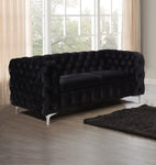 2 Seater Sofa Classic Button Tufted Lounge in Black Velvet Fabric with Metal Legs V43-SOF-JAQS2SBL