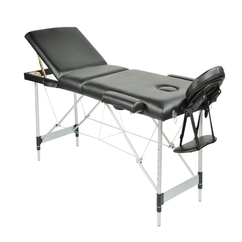 YES4HOMES Black 3 Fold Portable Aluminium Massage Table Massage Bed Beauty Therapy V278-3FOLD-ALUM-MTA03-BK