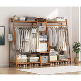 Portable Clothes Rack Coat Garment Stand Bamboo Rail Hanger Airer Closet V63-838041