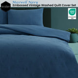 Ardor Maxwell Navy Embossed Vintage Washed Quilt Cover Set Queen V442-INT-QUILTCS-MAXWELL-NAVY-QS