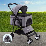 i.Pet Pet Stroller Dog Pram Cat Carrier Travel Large Pushchair Foldable 4 Wheels Grey PET-STROLLER-4WL-M-GR