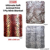 375gsm 1 Ply Animal Print Faux Mink Blanket Queen 200x240 cm Tiger V442-BZO-BLANKET-375ANIMALTIGER-RED-QS