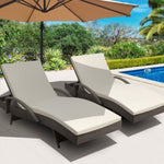 Gardeon 2PC Sun Lounge Wicker Lounger Outdoor Furniture Beach Chair Adjustable Cushion Grey&Beige FF-LOUNGE-ARM-GEX2