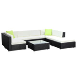 Gardeon 8-Piece Outdoor Sofa Set Wicker Couch Lounge Setting Cover FF-SOFA-BK-8PC-ABE